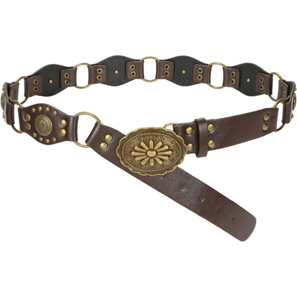 Women\'s Vintage Cowgirl Rivets Belt Western Leather Belts D-Coffee Style Dress main image 4